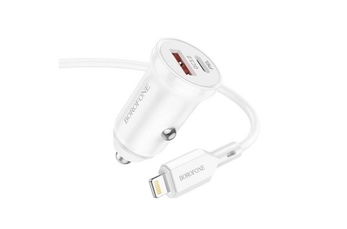Автомобильное зарядное устройство АЗУ USB + Type-С + кабель Lightning Borofone BZ18A PD20W + QC3.0 (белый)