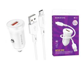 Автомобильное зарядное устройство АЗУ USB + кабель Type-C Borofone BZ18 QC3.0 (белый)