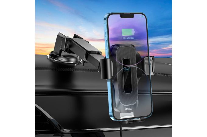 Держатель автомобильный для телефона HOCO HW3 Wise automatic induction wireless fast charging car holder (консоль) черный