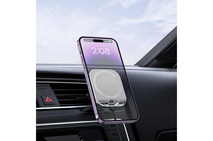 Держатель автомобильный для телефона HOCO HW17 Crystal magnetic wireless fast charging car holder(air outlet) серый