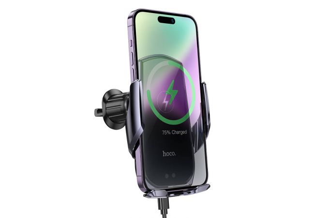 Держатель автомобильный для телефона HOCO CA202 Plus Enlightener infrared induction wireless charging car holder(air outlet) черный