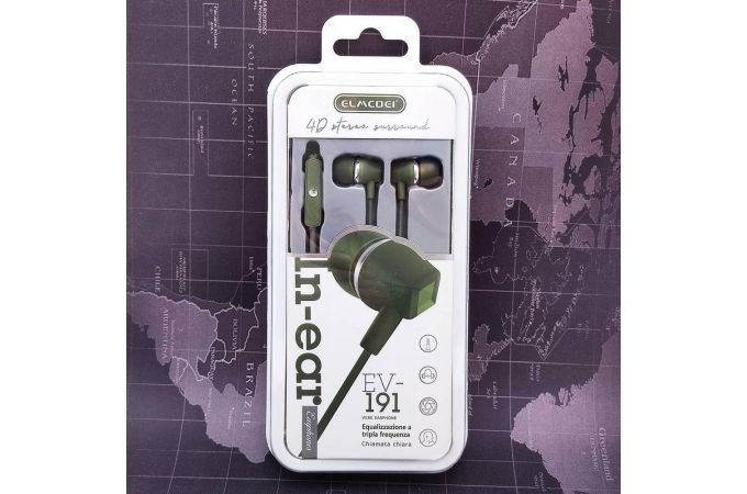 Наушники вакуумные проводные ELMCOEI EV-191 (зеленый)