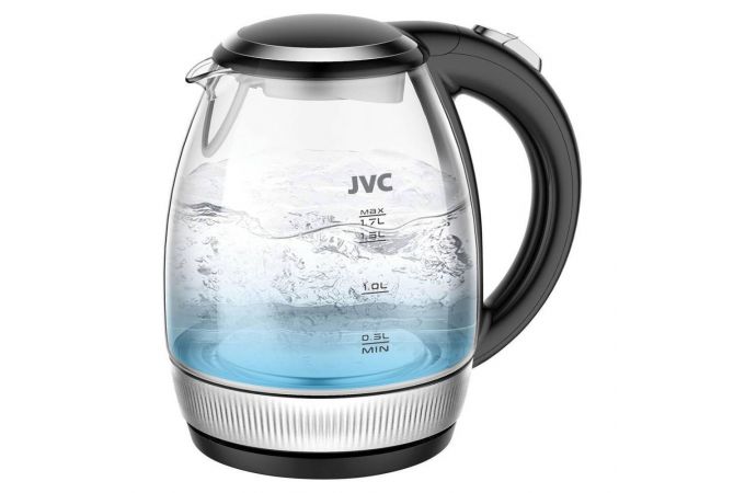 Чайник JVC JK-KE1516 черный/серебристый 2200Вт, 1,7л,  стекло, фильтр, светодиод.подсветка