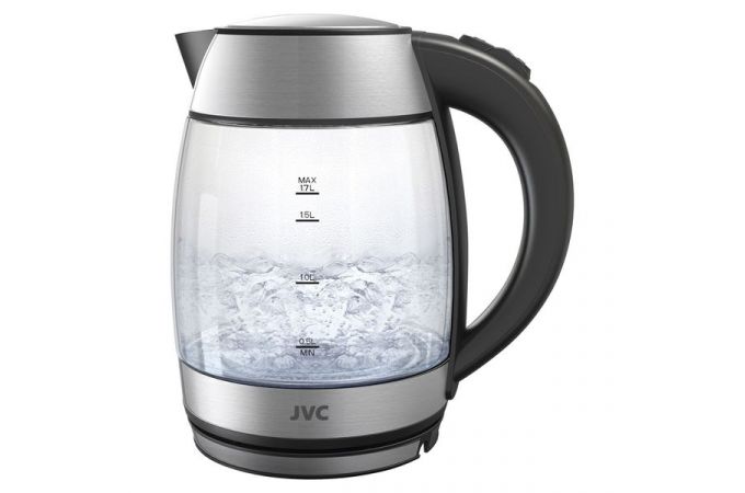 Чайник JVC JK-KE1707 черный/серебристый 2200Вт, 1,7л,  стекло, фильтр, светодиод.подсветка