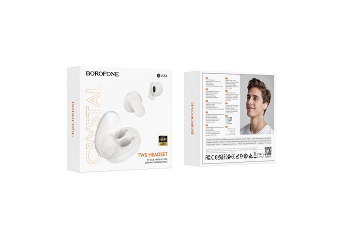 Наушники вакуумные беспроводные BOROFONE BW54 Lucky  true wireless BT headset Bluetooth (milky white)