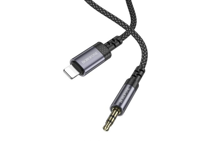 Кабель аудио HOCO BL24 Graceful (штекер Lightning - вход AUX 3.5 mm) 1 метр металлический серый