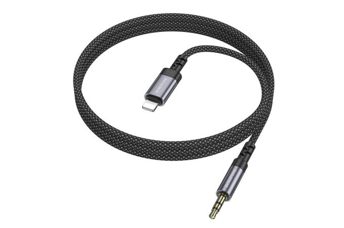 Кабель аудио HOCO BL24 Graceful (штекер Lightning - вход AUX 3.5 mm) 1 метр металлический серый