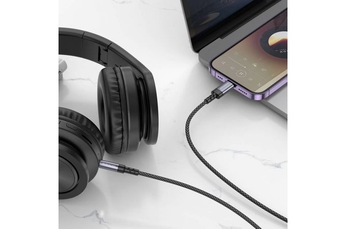 Кабель аудио HOCO BL24 Graceful (штекер Lightning - вход AUX 3.5 mm) 1 метр металлический серый