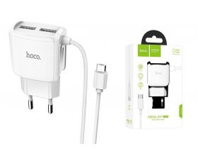 Сетевое зарядное устройство 2USB + кабель MicroUSB HOCO C59A Fast Charging 2400mAh (белый)