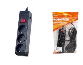 Сетевой удлинитель Perfeo с кнопкой "RU POWER", 1,5М, 3 розетки, черный (Р16-012) PF_С3288