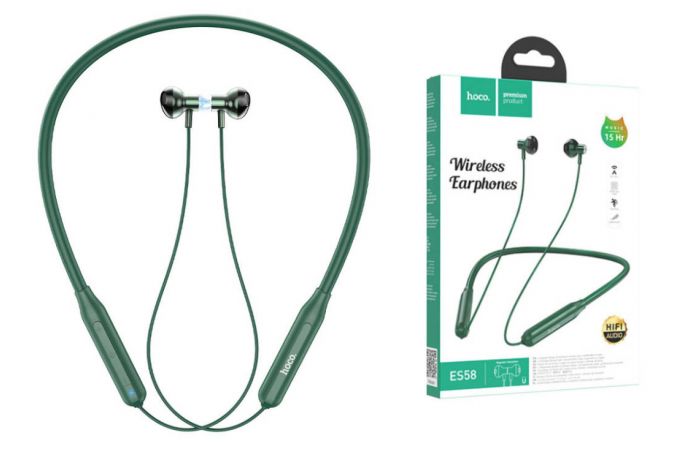 Наушники вакуумные беспроводные HOCO ES58 Sound tide sports BT headset Bluetooth (зеленый)