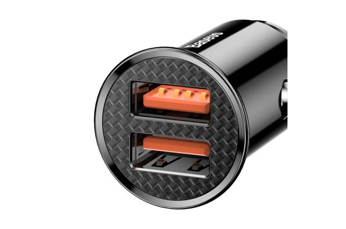 Автомобильное зарядное устройство BASEUS Circular Plastic, 2*USB, 5A, 30 Вт, черный, быстрая зарядка