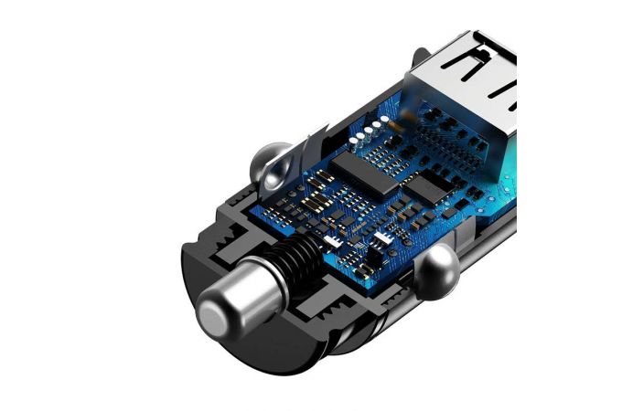 Автомобильное зарядное устройство BASEUS Circular Plastic, 2*USB, 5A, 30 Вт, черный, быстрая зарядка
