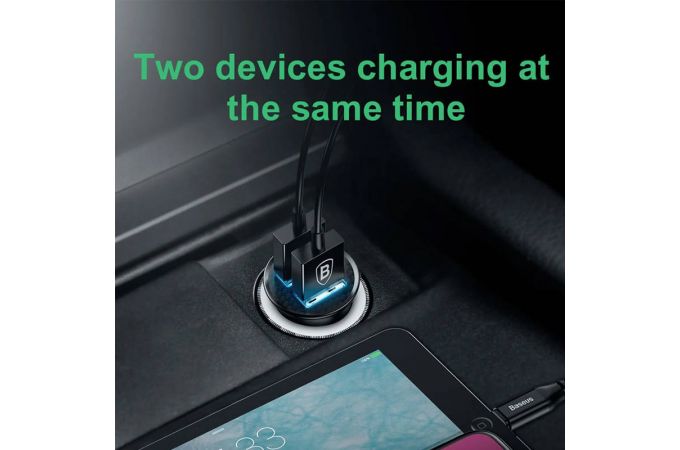 Автомобильное зарядное устройство BASEUS Circular Plastic, 2*USB, 5A, 30 Вт, черный, быстрая зарядка