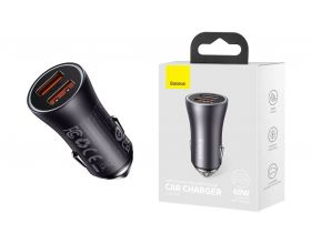 Автомобильное зарядное устройство BASEUS Golden Contactor Max Dual, 2*USB, 8A, 60W, темно-серый