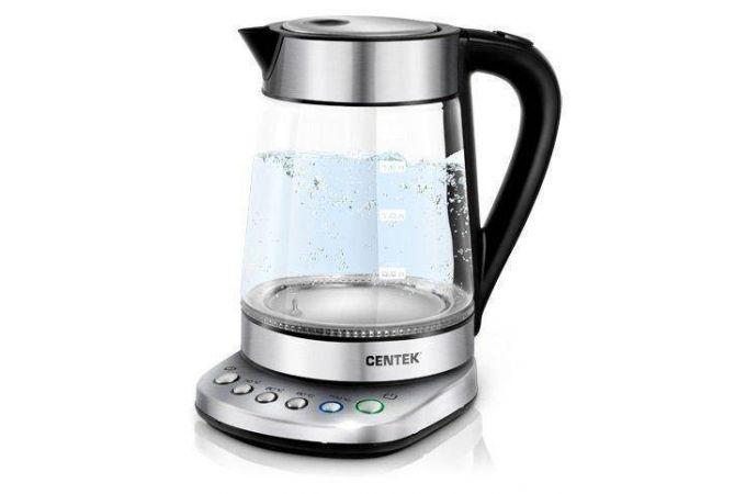 Чайник CENTEK CT-0060 Дубай 2200Вт, 1.7л, стекло, 4темп. реж.,  подставка, LED
