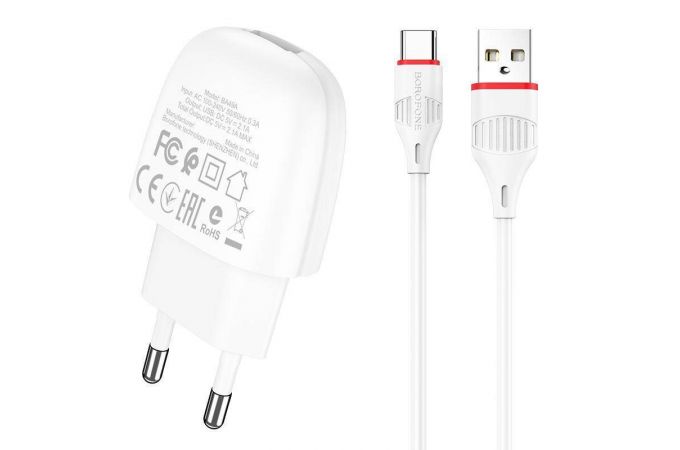 Сетевое зарядное устройство USB + кабель Type-C BOROFONE BA49A Vast power 2100 mAh (белый)