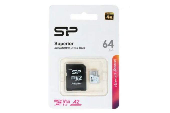 Карта памяти MicroSDXC 64 Gb Silicon Power 100/80Mb/s Superior Class 10 UHS-I U3 SP064GBSTXDA2V20SP