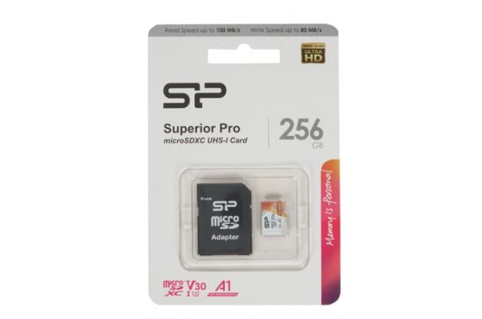 Карта памяти MicroSDXC_256 Gb Silicon Power 100/80Mb/s  Superior Class 10 UHS-I U3 SP256GBSTXDA2V20SP