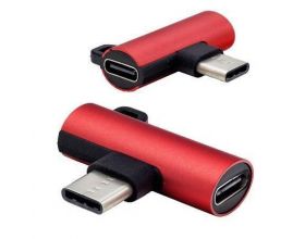 Переходник Орбита OT-SMA13 (штекер TYPE-C - 2 гнезда TYPE-C) (красный)