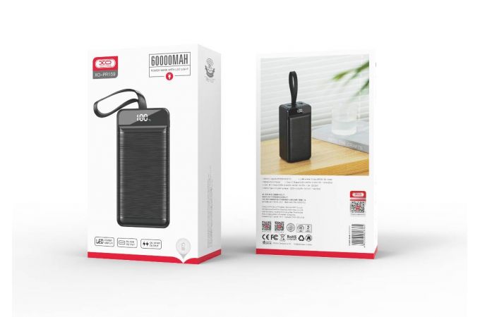 Универсальный дополнительный аккумулятор Power Bank XO PR159 3-Input 3-output Large-capacity fast-charging  with light PD20W/QC22.5W 60000mAh (Чёрный)