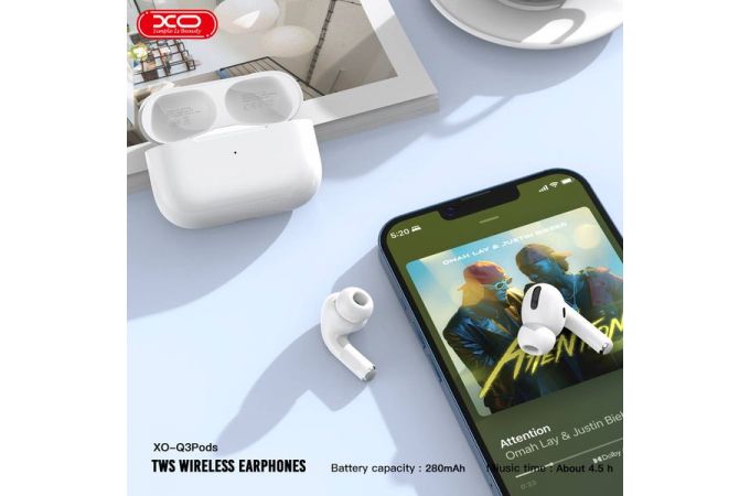 Наушники вакуумные беспроводные XO Q3Pods Bluetooth (3rd generation Full configuration with in ear detection and wireless charging function) (Белые)