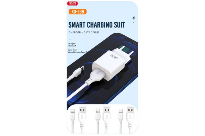 Сетевое зарядное устройство USB + кабель Type-C XO L99(EU) 2.4A Home (NB103) (Белый)