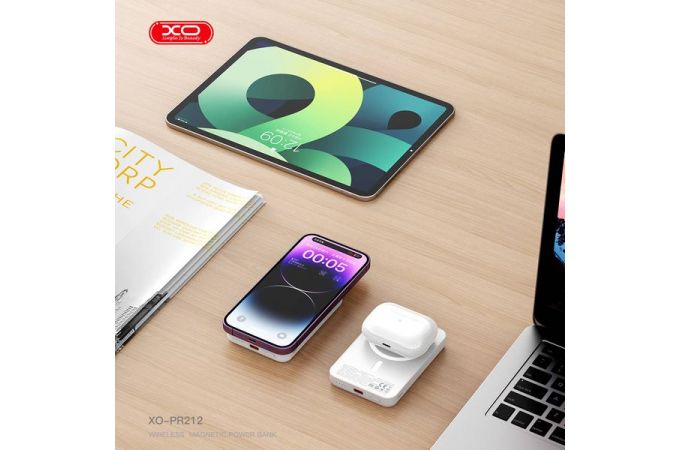 Универсальный дополнительный аккумулятор Power Bank XO PR212 Magnetic 15W беспроводная быстрая зарядка 5000mAh (Белый)