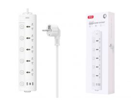 Сетевой фильтр XO WL19 long row 5AC jack+USB-A+1USB-C with independent switch (Белый)