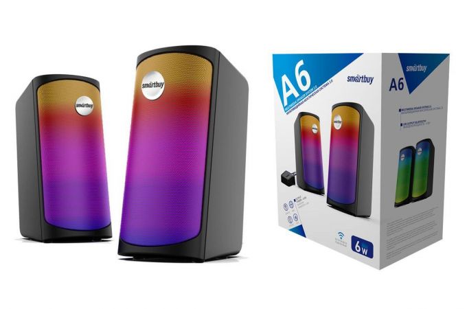 Акустическая система 2.0 Smartbuy A6, 6Вт, Bluetooth, RGB-подсветка, черная (SBA-4550)/16