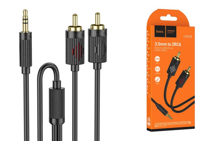 Кабель аудио  HOCO UPA28 Jack 3,5 - 2 RCA (папа - папа) 1 м черный