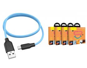 Кабель USB - MicroUSB HOCO X21 Plus 2,4A черно-голубой 1м (силикон)