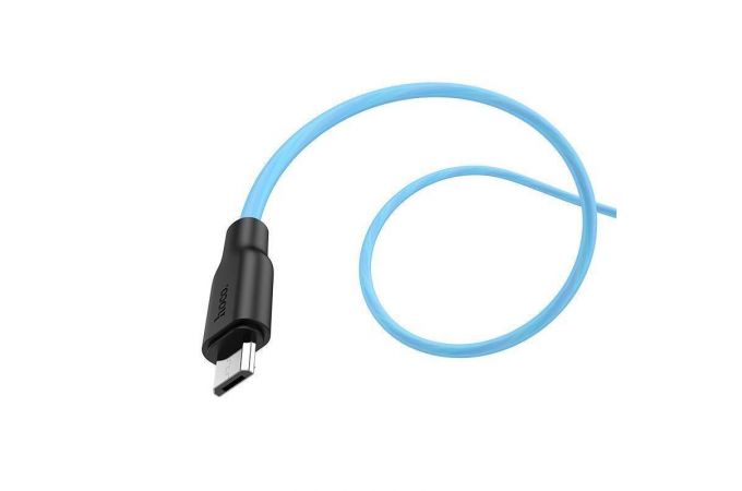 Кабель USB - MicroUSB HOCO X21 Plus 2,4A черно-голубой 1м (силикон)