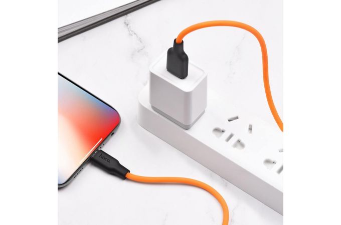 Кабель USB - Lightning HOCO X21 PLUS, 2,4A (черно-оранжевый) 1м (силиконовый)