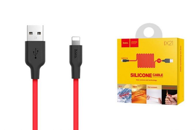 Кабель USB - Lightning HOCO X21, 2,4A (черно-красный) 1м (силиконовый)