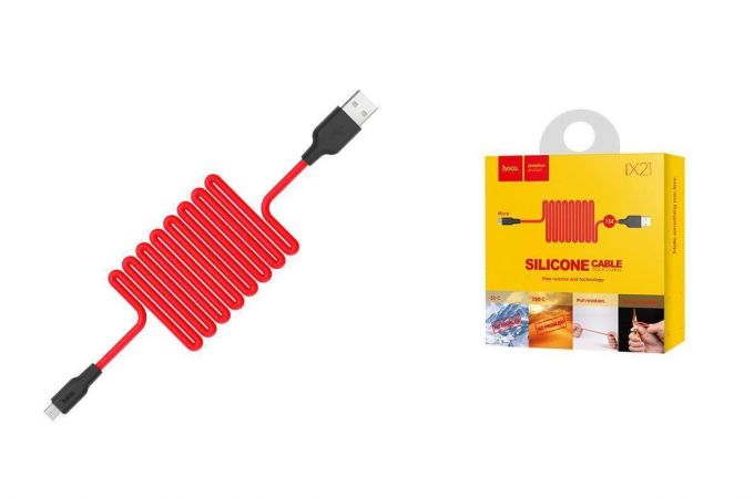 Кабель USB - MicroUSB HOCO X21 2,4A (черно-красный) 1м (силиконовый)
