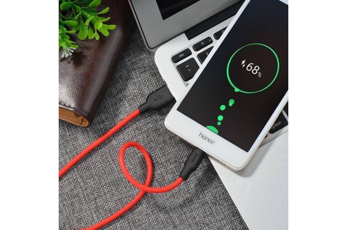 Кабель USB - MicroUSB HOCO X21 2,4A (черно-красный) 1м (силиконовый)