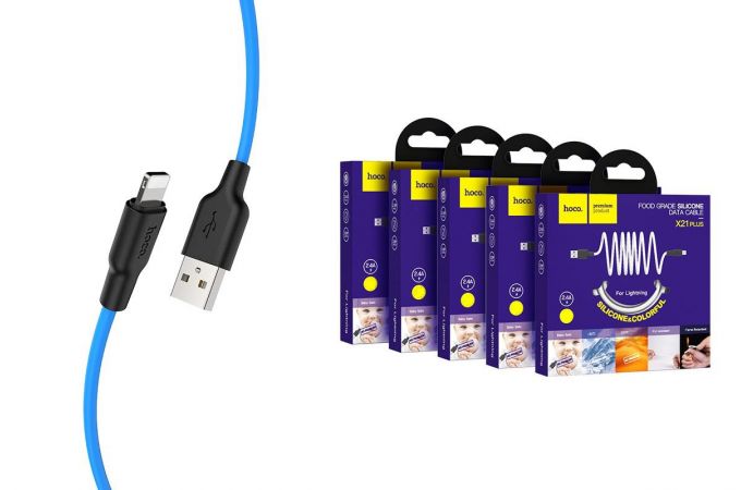 Кабель USB - Lightning HOCO X21 PLUS, 2,4A (черно-синий) 1м (силиконовый)