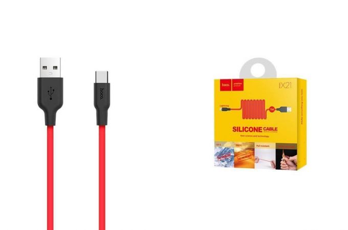Кабель USB - USB Type-C HOCO X21, 2,4A (черно-красный) 1м (силиконовый)