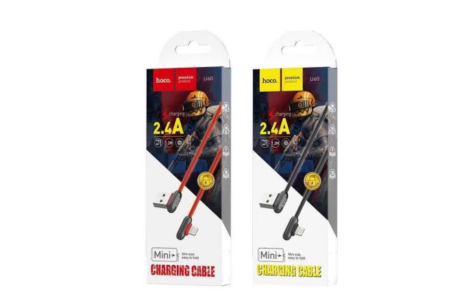 Кабель USB - Lightning HOCO U60, 2,4A (красный) 1,2м (угловой)