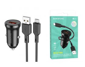 Автомобильное зарядное устройство АЗУ USB + кабель MicroUSB BOROFONE BZ18  QC3.0 (черный)