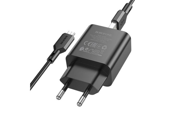 Сетевое зарядное устройство USB + кабель MicroUSB BOROFONE BA72A Spring QC3.0 (черный)
