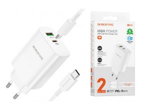 Сетевое зарядное устройство USB+USB-C + кабель Type-C BOROFONE BN10 PD65W (белый)