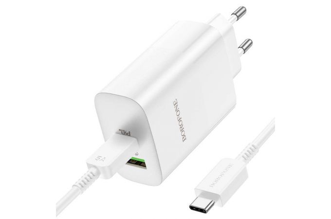 Сетевое зарядное устройство USB+USB-C + кабель Type-C BOROFONE BN10 PD65W (белый)