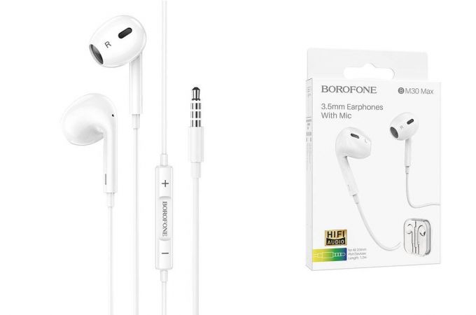 Наушники вакуумные проводные BOROFONE BM30 Max Acoustic (белый)