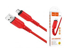 Кабель USB - MicroUSB HOCO X59 2,4A (красный) 1м (в оплетке)