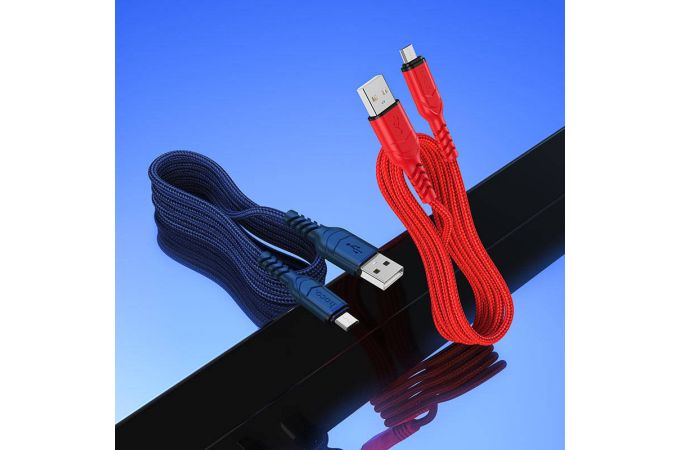 Кабель USB - MicroUSB HOCO X59 2,4A (красный) 1м (в оплетке)