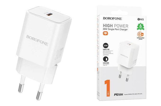 Сетевое зарядное устройство USB-C BOROFONE BN13 Safety PD30W (белый)