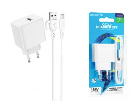 Сетевое зарядное устройство USB + кабель MicroUSB BOROFONE BAS12A Erudite QC3.0 (белый)