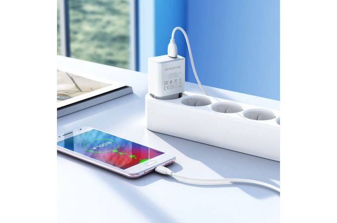 Сетевое зарядное устройство USB + кабель MicroUSB BOROFONE BA66A  QC3.0 (белый)